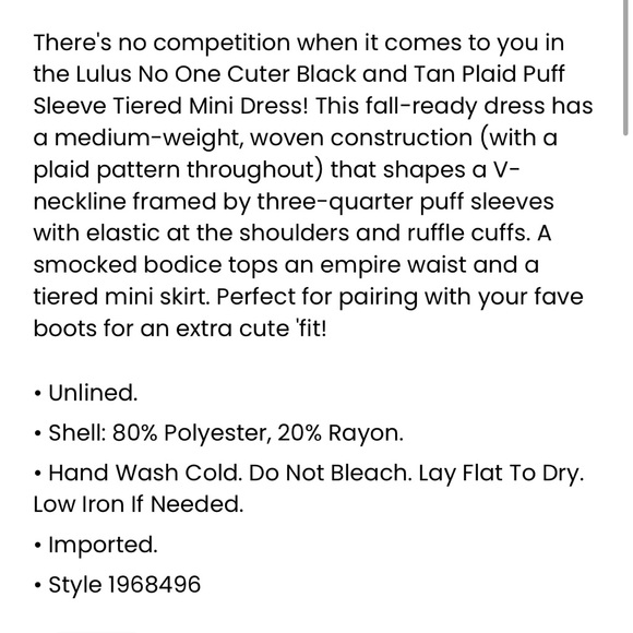 Lulu's Black and Brown Plaid Long Sleeve Dress - Picture 6 of 6